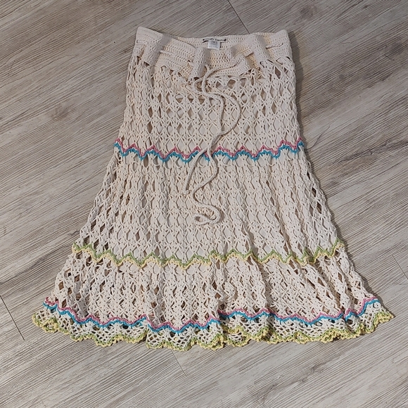 Nanette Lepore Beige Crochet Midi Skirt with Multicolor Accents Size Medium - Picture 1 of 5